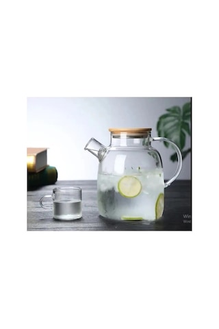 1500 Ml Borosilikat Cam Demlik & Sürahi Bambu Kapaklı Şeffaf
