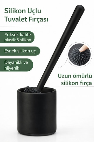 Siyah Silikon Uçlu Hazneli Tuvalet-Banyo Wc ve Klozet Temizleme Fırçası