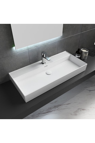 Dura Niva Kare Çanak Lavabo 100x46,5 Cm Tezgah Üstü Batarya Delikli Beyaz 5256