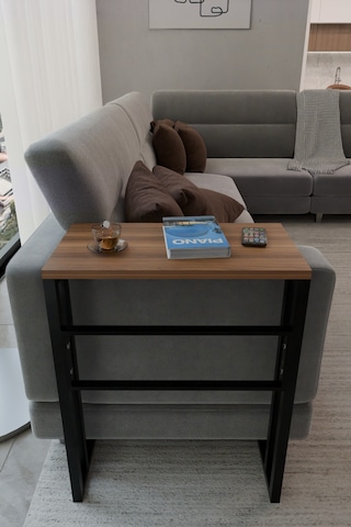 Steel Design Metal Ayaklı Yan Sehpa Laptop Çalışma Masası Sehpa Ceviz