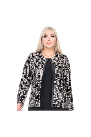 Büyük Beden 3926 Siyah-altın Ceket+bluz Takım 001