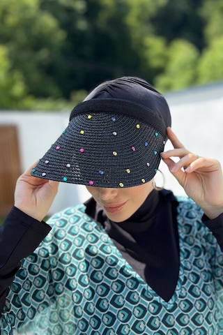 Remsa Taşlı Vizör Hasır Şapka Güneş Koruyucu Siperlik Rş-100 Siyah Siyah