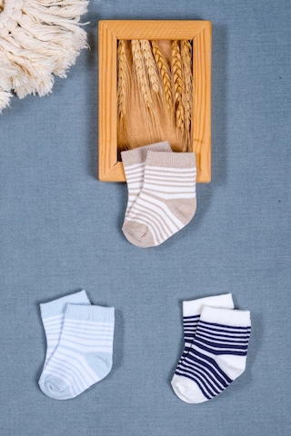 Cocole Socks Erkek Bebek Soket Çorabı 3 Lü Set Pamuklu Klasik Seri & Çizgi Desenli Çok Renkli