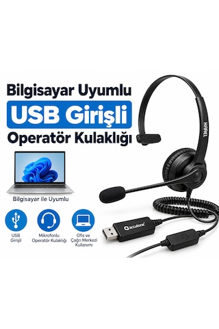 Karel Klk215 Usb Mikrofonlu Operatör Başlığı Usb Bağlantılı Profesyonel Kulaklık