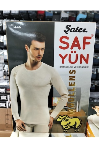Şalcı Şalçı Safyün Erkek %75 Yün Uzun Kollu Fanila Atlet İçlik 446 - 2 Adet Ekru