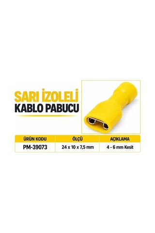 Sh Powermaster Pm-39073 4-6mm2 Kesit 24x10x7,5mm Soket Sarı İzoleli Kablo Pabucu 100'lü Paket Najmaddin