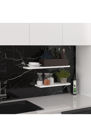 Modern Organizer Düzenleyici Dekoratif 2'li Kitaplık Banyo Mutfak Duvar Rafı Beyaz