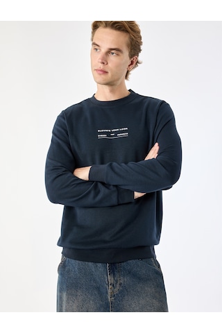 Koton Bisiklet Yaka Pamuklu Uzun Kollu Baskılı Sweatshirt Lacivert 7wam70049mk