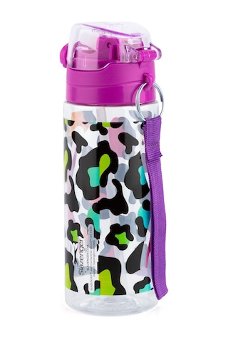 Slazenger 500 Ml Plastik Okul Matarası - Mor Kapaklı - Silikon Pipetli