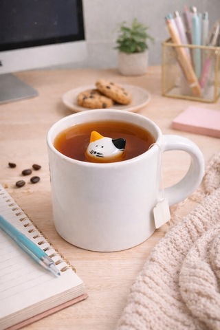Sürpriz Kedi Figürlü Seramik Kahve Kupası Gizli Tasarım Mug Bardak Beyaz
