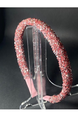 El Yapımı İnce Pembe Gümüş Kristal Taşlı Işılıtılı Taç