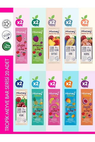 Mixmey Tropik Meyve Bar Serisi 20 Adet | Sağlıklı Atıştırmalıklar – Vegan, Glutensiz (20GR X 20 ADET)