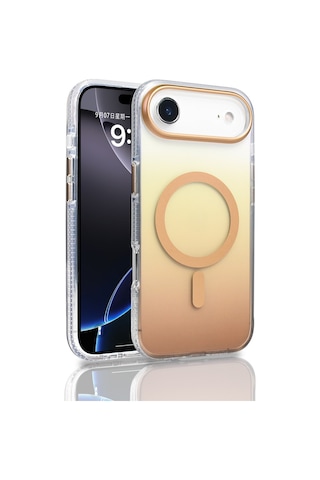 Apple Uyumlu iPhone 17 Air Kılıf M-safe Şarj Özellikli Transparan Renk Geçişli Zore Toros Kapak Gold