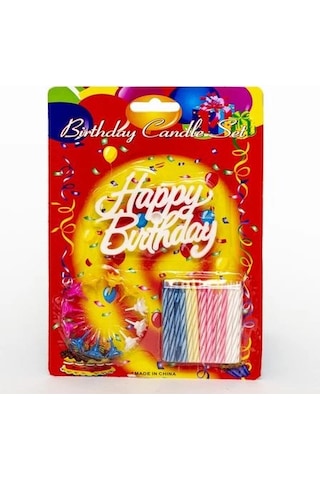 Rengarenk Mumlu Beyaz Happy Birthday Yazılı Doğum Günü Mumu 12 Adet "