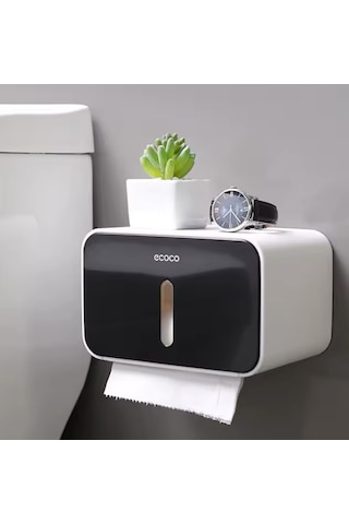 Duvara Yapışkanlı Dokunmatik Tuvalet Kağıdı Havlu Saklama Kutusu Beyaz - Siyah