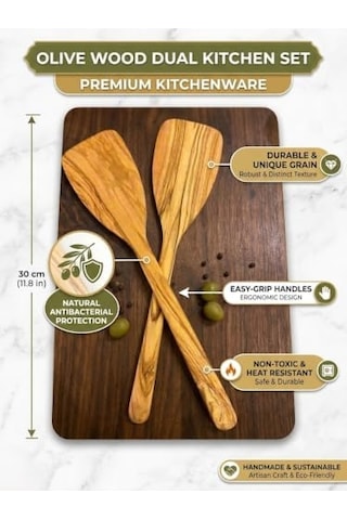 Zeytin Ağacı Spatula 2'li Set İnce Ve Hafif Omlet, Krep, Krep Ve Hafif Tavada Kızartmak İçin Mükemmel Yapışmaz Tavalar İçin Güvenli 0