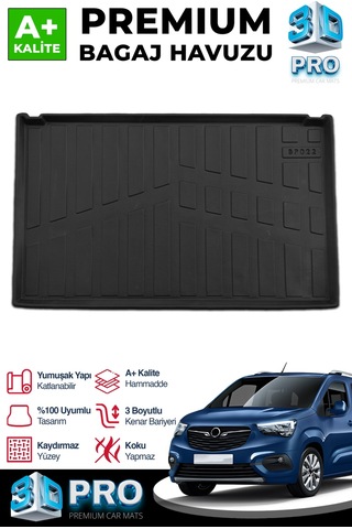 S-dizayn Opel Combo Seperatörlü 3d Pro Bagaj Havuzu 2019 Üzeri A+ Kalite