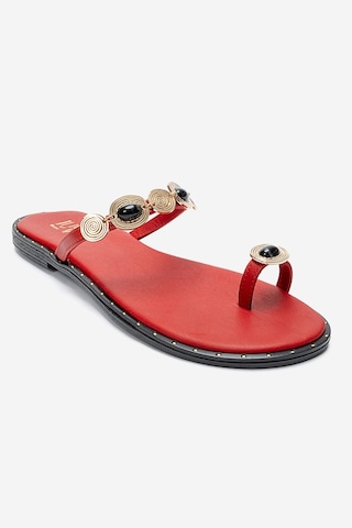 Luvishoes Martınez Kırmızı Tokalı Hakiki Deri Kadın Parmak Arası Terlik