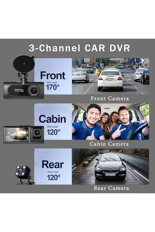 V20 Araç Içi Dikiz Dashcam 3 Kameralı Wifi Araç Kamerası
