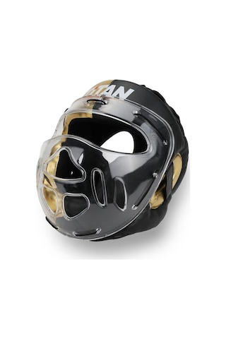 Titan Sport Yüz Korumalı Boks Kaskı , Siyah - Altın Gold Camlı Model Çok Renkli