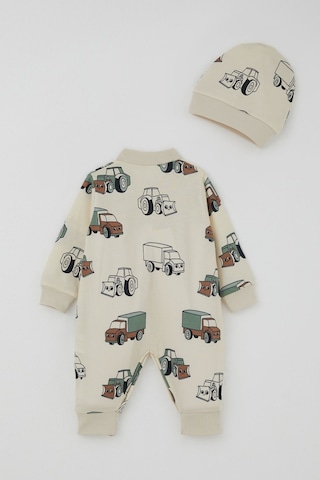 Breeze Erkek Bebek Tulum Minik İş Makineleri Desenli 0-6 Ay, Krem