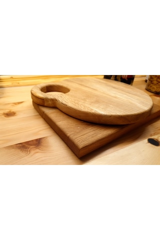 Meşe Ağacı Doğal Ahşap  Kesme Sunum Tahtası 2' Li Set