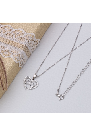 Kalp Sonsuzluk Model-2 925 Ayar Gümüş Zirkon Taşlı Kadın Kolye Gümüş