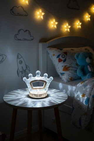Plentiful Kral Tacı Model Kristal Led Masa Lambası Dokunmatik, 3 Renk Işık Modlu, Şarjlı Mini Dekora Altın - Beyaz