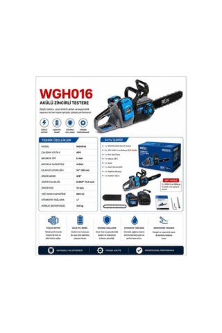 Algaride Wedo Wgh016 Akülü Zincirli Testere 40v Çift Bataryalı 40cm Kılavuz Profesyonel Ağaç Kesim Motoru