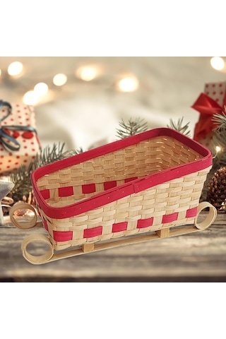 Noel Baba Kızak Atıştırmalık Konteyner Noel Dekorasyon Ekmek Sepeti Soruliyetçi Dokuma Sepet Atıştırmalık Meyve Dekorasyonu, 34x20x18cm Ahşap