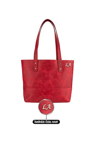 Twingold İsme Özel Tote Bag El Omuz Çantası - %100 Rainbow Deri - Ac03003 - Kırmızı Kırmızı