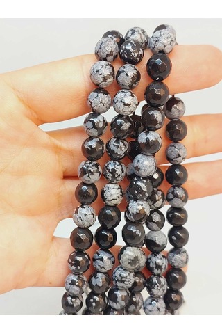 Kar Tanesi Obsidyen Taşı Faset Kesim Dizi 10mm