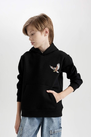 DeFacto Erkek Çocuk Baskılı Kapüşonlu Kalın Siyah Sweatshirt D3032A824WNBK81
