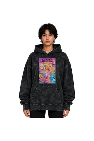 Sevbano Zarıa Larsson Şarkıcı Baskılı Unisex Oversize Yıkamalı Hoodie Swe Siyah
