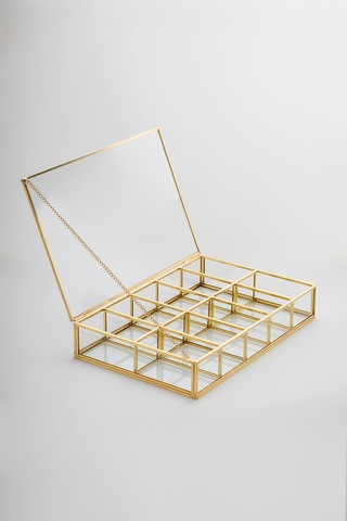 Cam Takı Organizeri 10 Bölmeli Pirinç & Gold