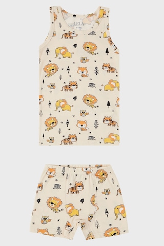 Lela Desenli Streç Pamuklu Bisiklet Yaka Atlet Boxer 2'Li Iç Giyim Erkek Çocuk Takım 6651010 Bej