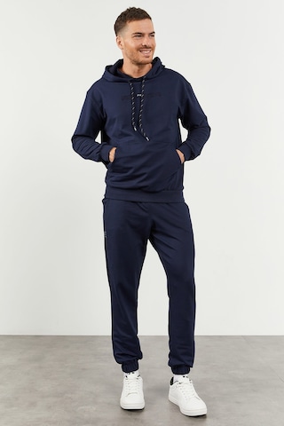 Tommy Life İndigo Kapüşonlu Kanguru Cep Lastik Paça Erkek Oversize Eşofman Takımı - 85117 İndigo