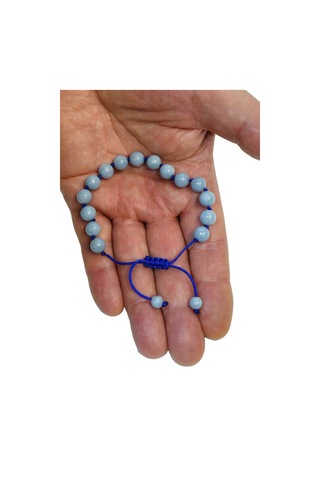 8 Mm Doğal Anjelit Taşı Bileklik Makrome Ayarlı 517-2 Açık Mavi