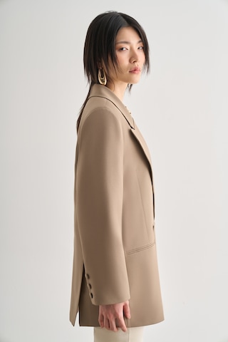 Mizalle Oversize Çift Yırtmaçlı Bej Blazer Ceket Bej