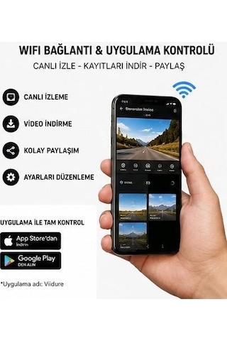 Bawerlink Bw-t111 3 Kanal Wifi Araç Kamerası 2.0" Ips Ekran Ön 1280x720p + İç + Arka Kamera Gece Görüşlü G-sensör