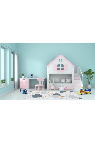 Kaymaz Tabanlı Ince Yıkanabilir Çocuk Halısı Yıldız Bulut Çok Renkli