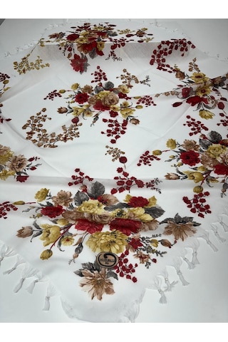 Sökme Boncuklu Pamuk Yazma - 05651 Beyaz,kırmızı