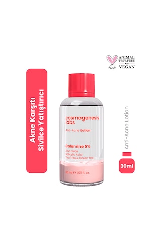 Cosmogenesis Labs Akne Önleyici Kurutucu Losyon 30ml – Yatıştırıcı Siyah Nokta Azaltıcı Vegan (%5 KALAMİN - YEŞİL ÇAY)