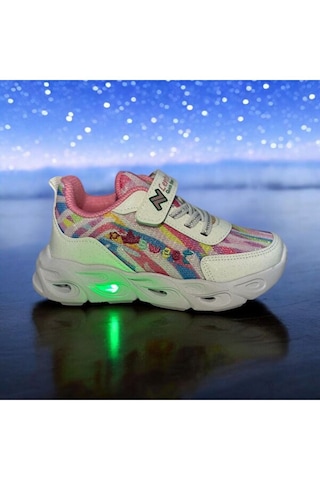 Adımist Çocuk Unisex Rahat Ortopedik Taban Işıklı Snakers Spor Ayakkabı Lento Işıklı Beyaz Pembe