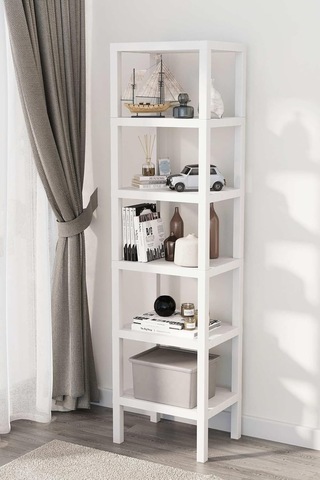 6 Katlı Plastik Raf Ünitesi, Beyaz, 150x38x29 Cm, Kitaplık, Banyo, Mutfak Rafı Mtfks-om-1108-6lı