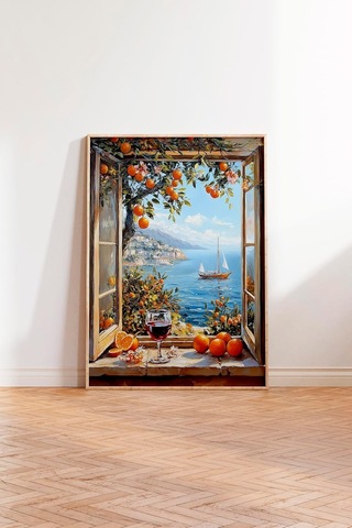 Zestia Ahşap Çerçeveli Tablo, Sonbaharda Deniz Manzarası, Salon Dekoru Poster No: 110872 50 X 70