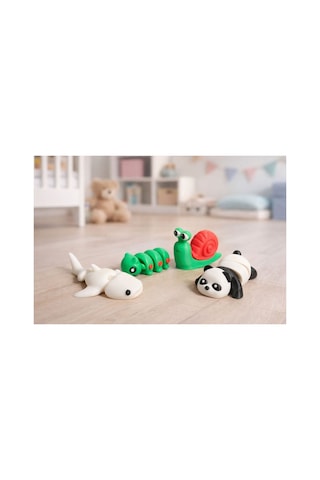 4 Lü Oynar Eklemli Hayvan Figürleri Seti Panda, Köpekbalığı, Salyangoz Ve Tırtıl Oyuncak