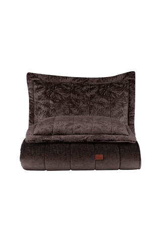 Lucie Jakar Kadife Çift Kişilik Yatak Örtüsü Takımı Mürdüm Bej