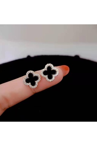 Altın Rhinestone Yonca Saplama Küpe Kadınlar İçin Moda Parlak Rhinestone Dört Yapraklı Yonca Küpe Hiçbir Alerji Küpe Takı Çok Renkli