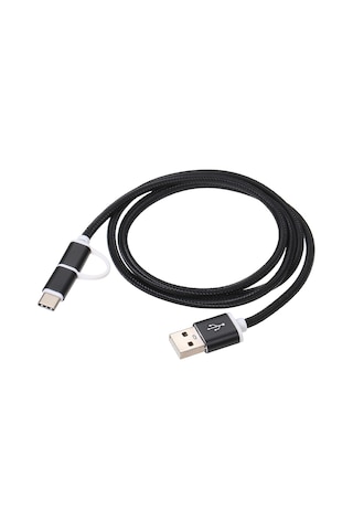 Konesam 1m Siyah Nylon Örgülü Şarj Kablosu, Type-c/micro Usb Çift Arayüzlü, Android Ve Type-c Cihazlar İçin Dayanıklı Alüminyum Uçlar